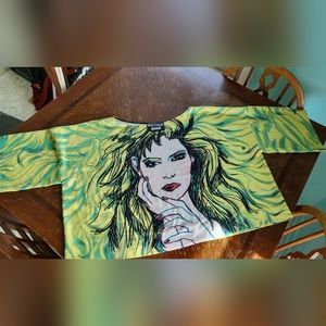 Moschino extra wide oversized green shirt with womans face